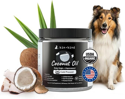kin+kind Organic Coconut Oil Pet Supplement for Dogs and Cats - Cold Pressed Extra Virgin Coconut Oil - Itchy Skin, Dry Cracked Noses & Dry Skin Treatment - Made in USA - 16 fl oz (Large)