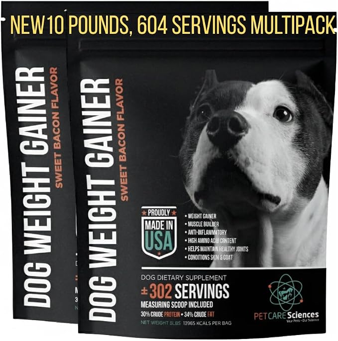 (10 Pounds) 604 Servings - 2 Pack of 5 Pounds Dog Weight Gainer - Weight Gain Supplements for Dogs - Canine and Dog Muscle Builder - Made in The USA