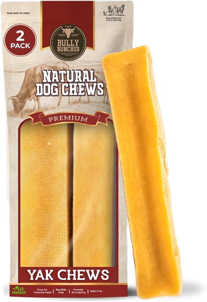 Bully Bunches Large Authentic Yak Cheese Himalayan Chews for Large Dogs & Heavy Chewers - All Natural Dog Treat Dental Chews, Made with Real Yak Milk - Lactose & Rawhide Free (2 Pk)