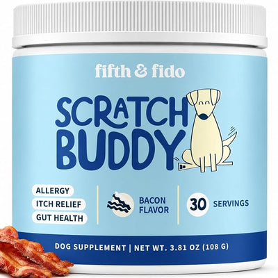 Fifth & Fido Dog Allergy Relief Formula - Natural Daily Food Topper Powder for Dog Itching Skin Relief & Immune & Gut Support - Pet Vitamins and Supplements with Turkey Tail, Quercetin & Probiotics