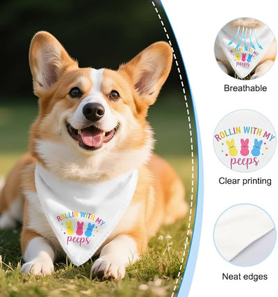 Rollin with My Peeps Funny Dog Bandana, Happy Easter Dog Bandana for Girls Boys Puppies, Egg Hunt Spring Holiday Rabbit Pet Scarf Accessories, Cute Easter Pet Gifts for Dogs Lover Mom Dad