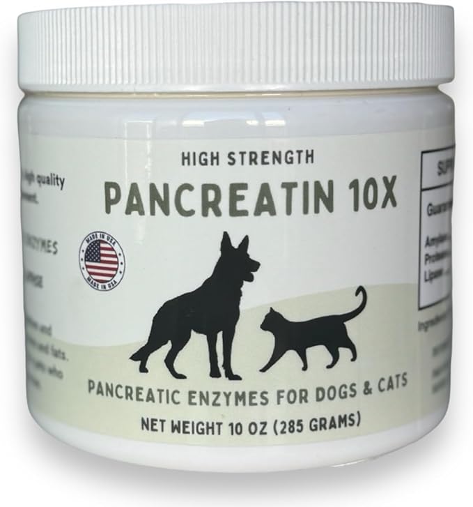 Pancreatin 10X - Pancreatic enzymes for Dogs and Cats (Made in USA) High Strength | Low Odor |10oz (285g)