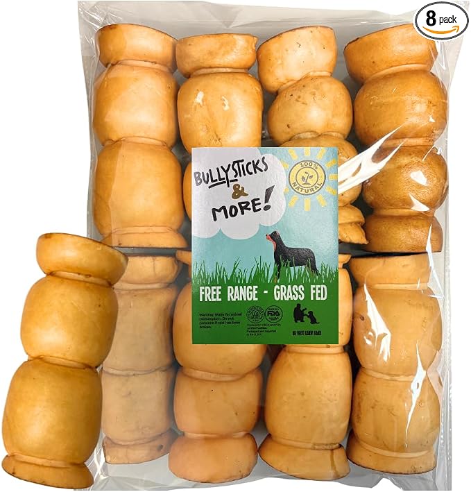 BULLYSTICKS & MORE 5-6" Beef Cheek Rolls for Dogs (Peanut Butter- 8 Count) - Beef Cheek Bones for Dogs - Dog Parents Choice - Premium No Hide Rolls