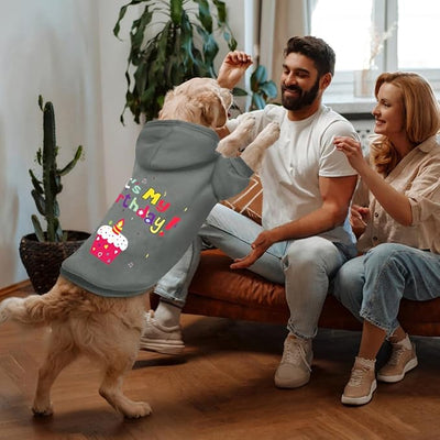 Dog Sweater Dog Hoodie Cold Weather Coat Hooded Sweatshirt for Puppies,Cats, Small Medium Large Dogs (Grey(It's My Birthday), X-Large)