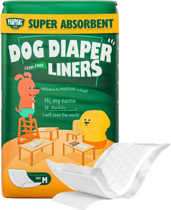 PAWPANG Disposable Dog Diaper Liners Booster Pads for Male & Female Dogs, 100ct, 5 Sizes Options, Doggie Diaper Inserts fit Most Types of Dog Diapers - Pet Belly Bands & Male Wraps (Medium(100ct))