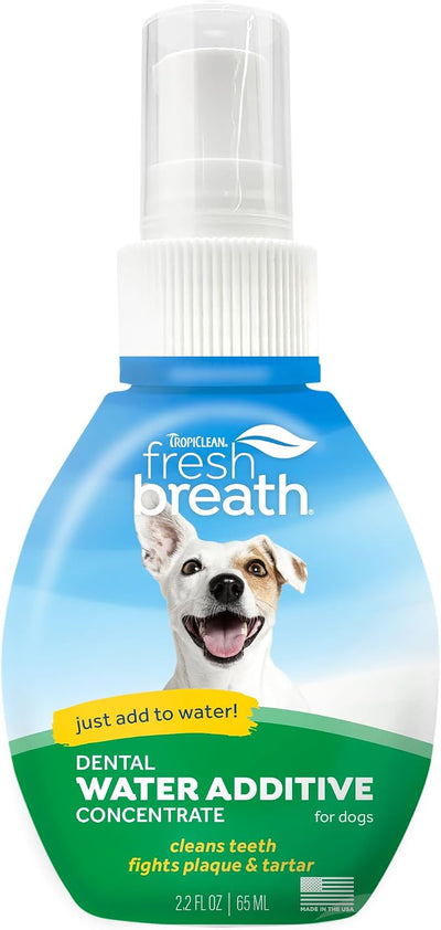TropiClean Fresh Breath Water Additive Concentrate for Dogs | Breath Freshener and Teeth Cleaning Solution | No Brushing Required | 2.2oz.