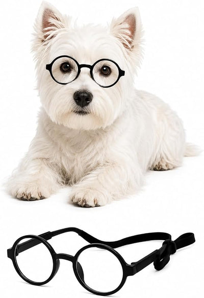 G002 Dog Pet Clear Lens Costume Glasses Small to Medium Breeds 12LBS~30LBS Prop Photoshoot Sunglasses (Round Black-Clear)
