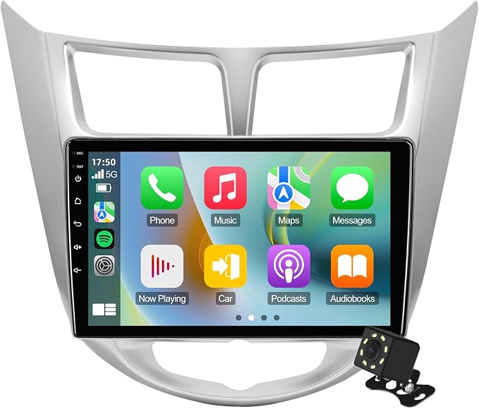 Linux Double Din Car Stereo for Hyundai Accent Verna Solaris 2010-2016 with 9 Inch Touchscreen Radio Built-in Wireless Carplay/Android Auto/Bluetooth/FM/AUX-in/Steering Wheel Controls/Backup Camera