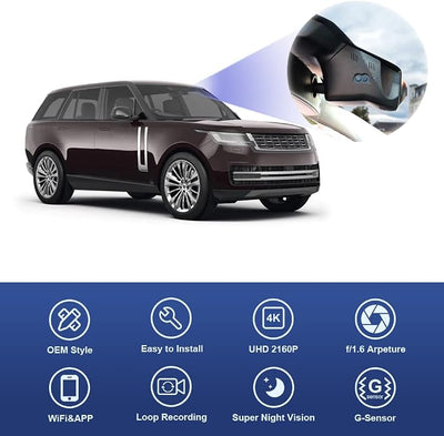 Fitcamx 4K Dash Cam Suitable for Land Rover Range Rover 2018-2022 (HD2-6111) & Range Rover Sport Sport, OEM Look, 2160P UHD Video, Built-in WiFi & APP, Loop Recording G-Sensor, Plug & Play, 64GB Card