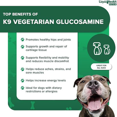 LIQUIDHEALTH Pets K9 Vegetarian Liquid Glucosamine Juice for All Dogs Canines with Chondroitin, MSM, Omega 3, Antioxidants, Hyaluronic Acid - Dog Vitamin Oil for Hip & Joint Health - USA Made (3 Pack)