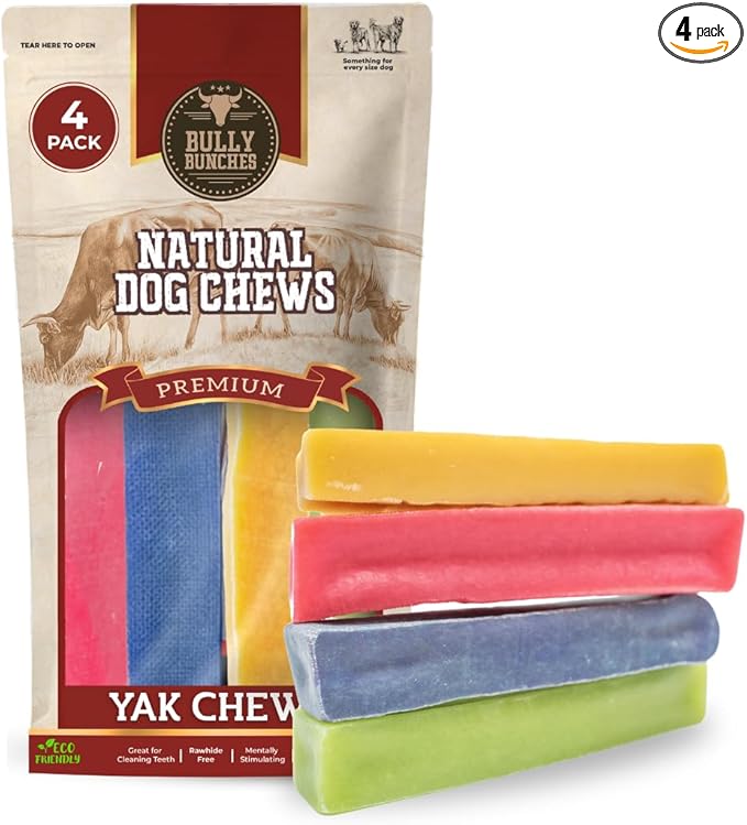 Bully Bunches Premium Fruit-Flavored Himalayan Yak Chew for Dogs - 100g, All-Natural, Long-Lasting, Authentic Yak Milk, Healthy Dental Chew, High-Protein (Medium Assorted - 4PK, Assorted)