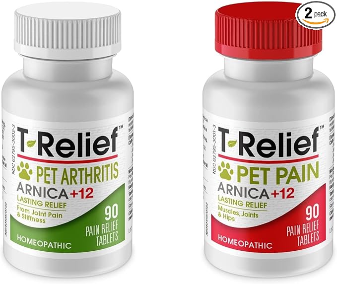 MediNatura Plant-Powered Pet Pain Relief Bundle T-Relief Pet Pain Tablets (90) + T-Relief Pet Arthritis (90) 12 Plant-Based Homeopathic Pain Relievers with Arnica - Support for Muscles, Joints + HIPS