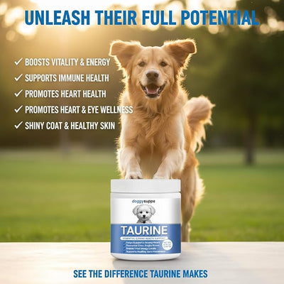 Doggy Supps Taurine, Doggy Supps Taurine Supplement for Dogs, Immune Support, Boost Energy, Skin & Coat Health for Heart, Vision & Daily Wellness, 3.99oz/PCS (2PCS)