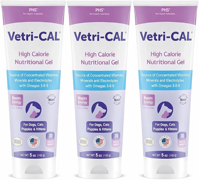 High Calorie Nutritional Gel for Dogs & Cats – Appetite Booster with Omega 3-6-9, Vitamins A-D-E-B – Recovery & Energy Support – Tasty Malt Flavor – 5 oz Tube (3-Pack)