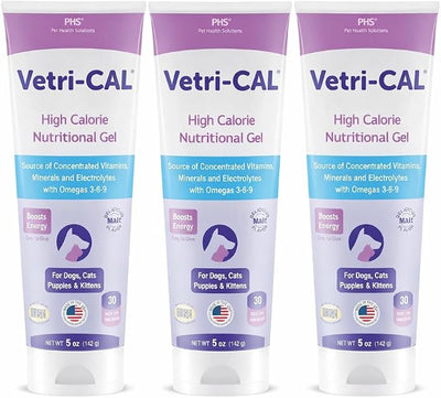 High Calorie Nutritional Gel for Dogs & Cats – Appetite Booster with Omega 3-6-9, Vitamins A-D-E-B – Recovery & Energy Support – Tasty Malt Flavor – 5 oz Tube (3-Pack)
