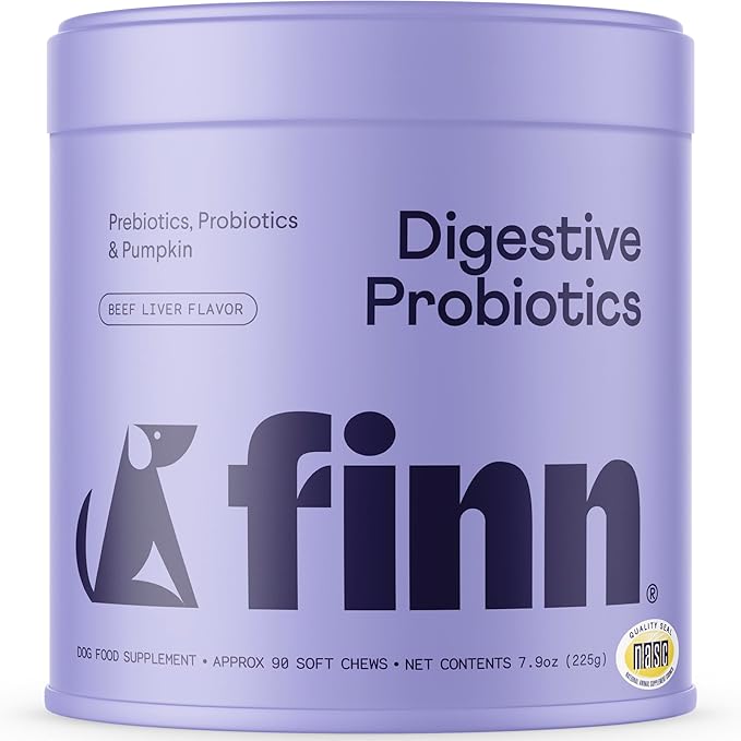 Finn Digestive Probiotics for Dogs | Pumpkin & Prebiotics | Beef | 90 Ct | 6 Live Probiotic Strains, 3 Billion CFU | NASC Certified | Vet Recommended | Supports Regularity & Immune Health
