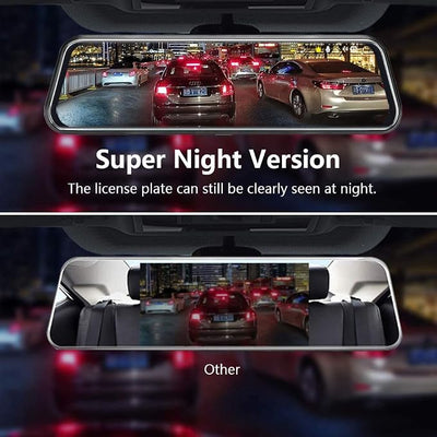 10'' Mirror Dash Cam Night Vision 1080P FHD Full Touch Screen Front and Rear View Backup Camera for Cars Loop Recording Streaming Media 170°Wide Angle Parking Assistance 6M Cable