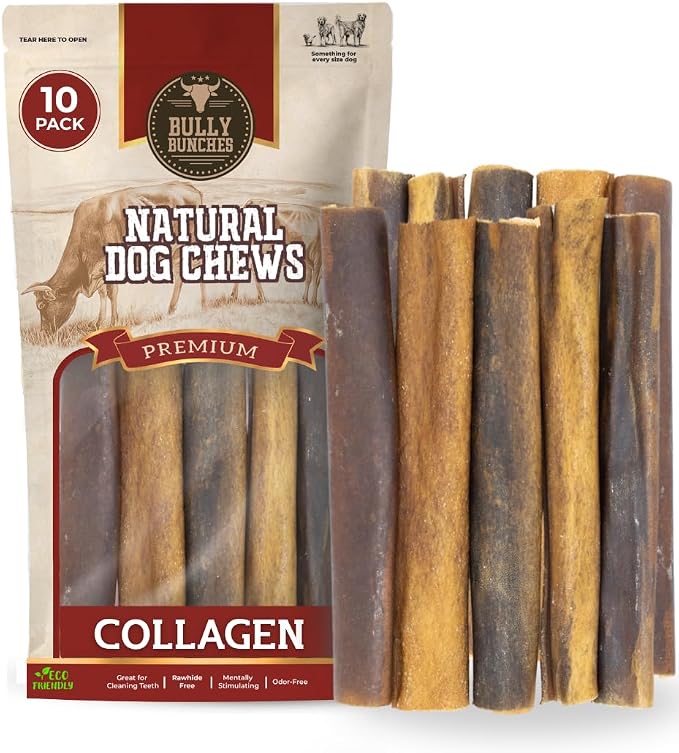 Bully Bunches Premium (6" Collagen - 10 Pack) Beef Chews for Dogs – All-Natural, Long-Lasting Dental Treats, Protein-Rich, Grain-Free, Healthy Digestive Support for Dogs