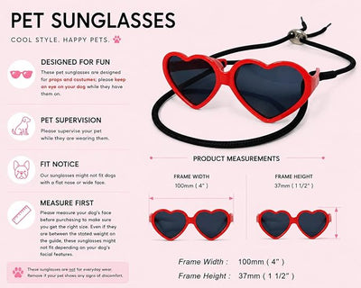 G016-1 Dog Pet Heart Costume Sunglasses for Small to Medium Breed (Up to 15 lbs, 2-pk Heart Red+Heart Pink-p mr)
