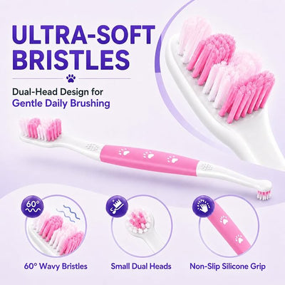 Dog Toothbrush, Dual-Head, for Medium-Large Dogs,Pink | Soft Bristles for Gentle Cleaning ,60° Curved Bristles for Better Coverage ,Comfortable for Sensitive Gums