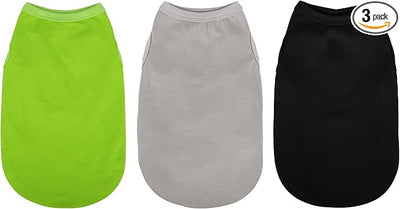 Paiaite 3 Pieces Plain Dog Shirt Sleeveless Puppy Cotton Dog Shirts Breathable Pet Apparel Tank Top Colorful Puppy Sweatshirt Clothes for Small Medium Dogs Black Green and Gray L