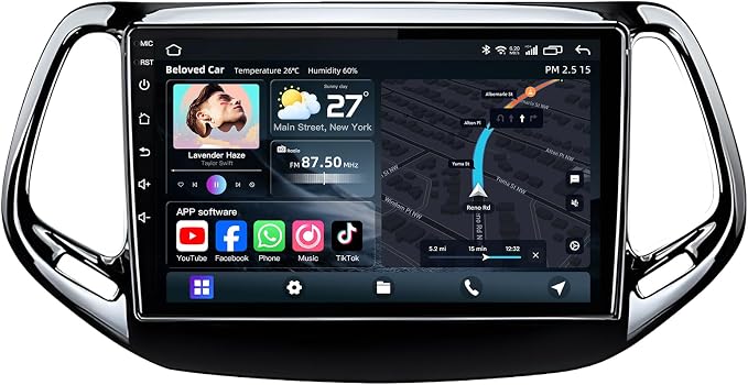 [4+64G] Car Radio for Jeep Compass 2017-2020: 10inch 1280 * 800HD Touch Screen Head Unit Stereo Replacement FM RDS CarPlay Android Auto 5GWiFi Bluetooth5.0 1080P Backup Camera SWC GPS