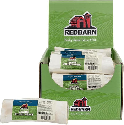 Redbarn Large Filled Bones for Dogs, Beef Flavor - Made in USA Long Lasting Stuffed Femur Treat for Aggressive Chewers - Case of 15