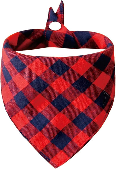 Valentine’s Dual Layer Scarf Bandanas for Dogs - Red Blue Plaid Scarf with Button Snap and Soft Cotton for Small and Medium Pets, Medium
