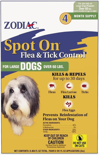 Zodiac Spot On Flea & Tick Control Large Dogs Over 60 Pounds 4 Pack