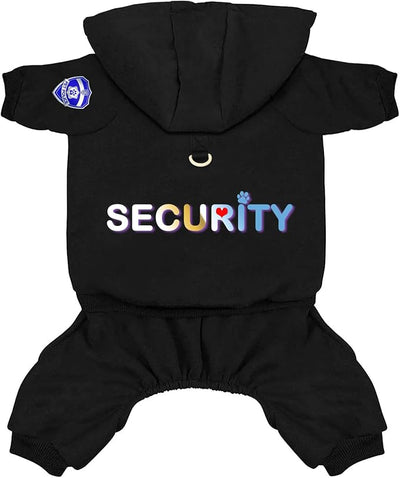 Izefia Dog Hoodie Security Clothes Tracksuit 4 Legs Jumpsuit Fleece Sweater Winter Sweat Shirt Warm Cotton Hoodies for Small Dog Medium Large Cat Black S
