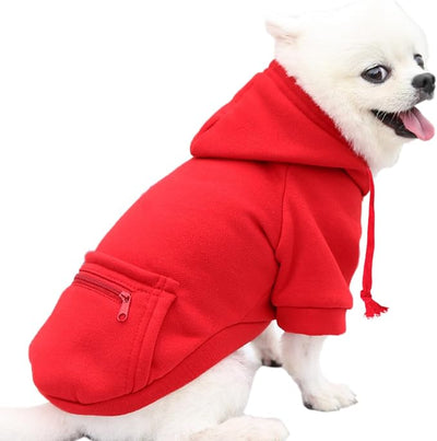 Jecikelon Pet Dog Cold Weather Coat with Pocket Winter Dog Hoodie Warm Puppy Clothes for Small Dogs Chihuahua Clothing (X-Small, Y02-Red)