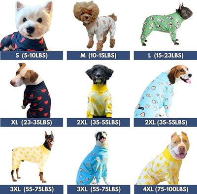 Spark Paws Dog Pajama, Dog Recovery Suit Male, Onesie, Ultra-Soft and 4-Way Stretch, for Small Medium and Large Breeds - Hearts - 2XL