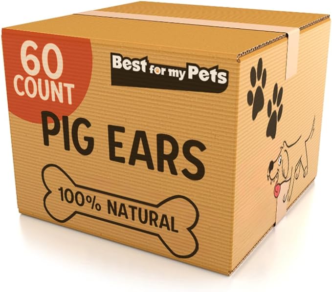 Best For My Pets Pig Ears for Dogs (Whole, 60 Pack), Healthy, Highly Digestible All Natural Pigs Ears Long-Lasting Dog Chews, Pork Dog Chew Treat Bulk