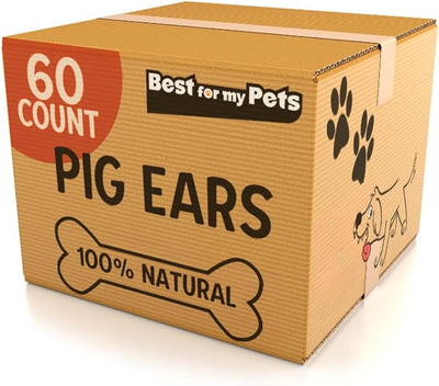 Best For My Pets Pig Ears for Dogs (Whole, 60 Pack), Healthy, Highly Digestible All Natural Pigs Ears Long-Lasting Dog Chews, Pork Dog Chew Treat Bulk