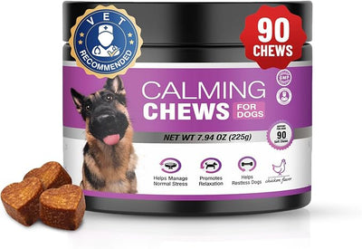 Calming Chews for Dogs 90pc Dog Calming Treat and Bites with Melatonin - Anxiety and Stress Relief Treats for Dogs Puppy Sleep Aid Calm Dog with Noise,Thunder, Barking, Separation,Chewing