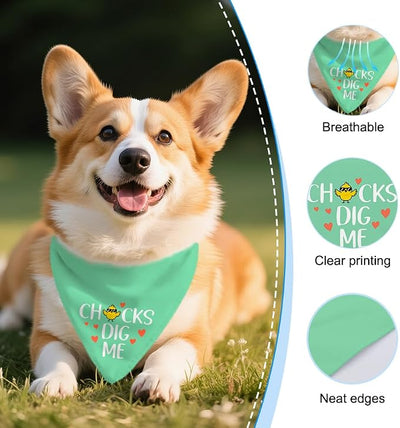 Chicks Dig Me Funny Dog Bandana, Cute Chick Rabbit Pet Scarf for Small Medium Dogs Girl Boy Pets, Green Spring Summer Puppy Accessories, Birthday Gifts for Dog Lovers Mom Dad