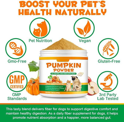 Organic & Natural Pumpkin for Dogs – Ultra-Fiber Pumpkins Powder Topper & Pumpkin Puree for Dogs – Daily Digestive Support, Grain-Free, Vet-Formulated Meal Topper to Help Regularity, Healthy Gut