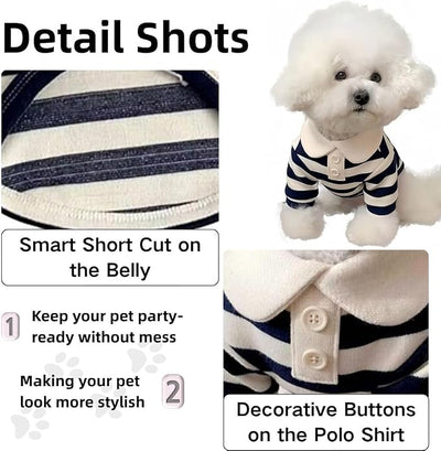 MANON ROSA Dog Clothes, Designer Boy Polo Shirt for Small Medium Dogs, Soft Puppy Outfit, Breathable Male Yorkie Chihuahua Shih Tzu Poodle Kitten Cat T-Shirt, Birthday Gifts - Blue, L, Fit 8.8-12lbs