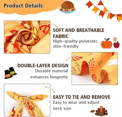 Vivifying Thanksgiving Dog Bandana, 2 Pack Turkey and Pizza Dog Scarves Costumes, Funny Holiday Pet Accessories for Thanksgiving Dinner, Photo Prop, and Party Decor (Large, Orange & Brown)