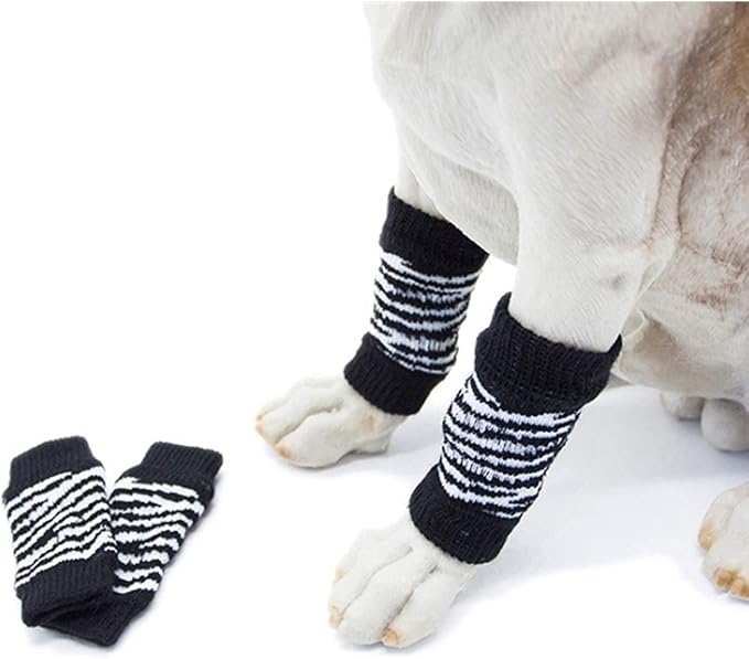 ROZKITCH 4PCS Dog Elbow Pads, Dog Elbow Wrap Leg Warmer Wrap Protector, Pet Knitted Breathable Protective for French Bulldog, Cocker Spaniel, Beagle, Shetland Sheepdog, Miniature SchnauzerBlack L