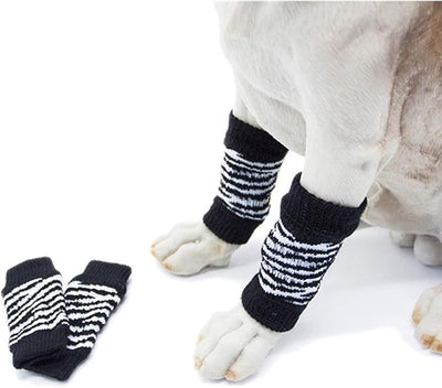 ROZKITCH Pet Dog Elbow Protector Dog Elbow Sleeve, 2PCS Front Leg and 2PCS Back Leg Knee, Dog Elbow Wrap, Dog Leg Warmer Wrap Protector, Pet Elastic Knitted Breathable Protective Socks Black XL