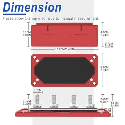 Heavy Duty Bus Bar 300A 12V Power Distribution Block with 5/16" (M8) 4-Posts Terminals Block with Cover for Automotive, Marine, Battery System (Black & Red)