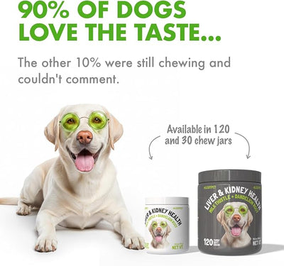 Liver & Kidney Support for Dogs Detox Natural Supplement with Milk Thistle Dandelion Root Turmeric Curcumin Hepatic Support Treats for Canine Liver Function, Immunity & Digestion 120 Soft Chews
