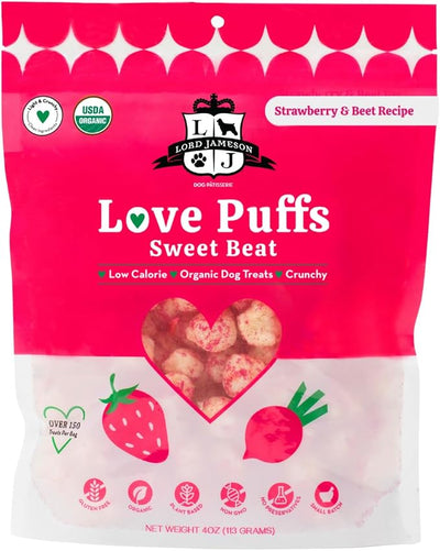 Lord Jameson Organic Dog Treats Bundle - Love Puffs 3-Flavor Bundle - USDA Certified, Low Calorie - All Dogs - Gluten-Free, Sensitive Stomach - 3 x 4oz Pack