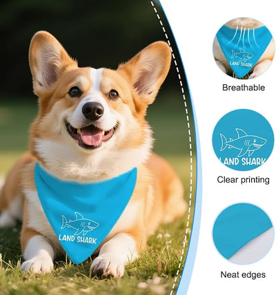 Land Shark Funny Dog Bandana, Cute Summer Ocean Dogs Bandana, Blue Shark Pet Scarf Accessories for Boy Girl, Sharkdog Outdoor Hiking Beach Bandanas, New Pet Birthday Gifts for Dogs Lovers