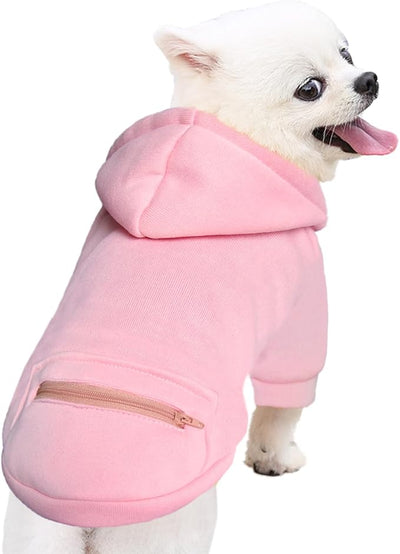 Jecikelon Dog Hoodies for Small Dogs with Zipper Pocket, Soft Fleece Puppy Clothes with Rope Hat, Warm Winter Outfits Cold Weather Coats, Cute Sweatshirt Chihuahua Costume (Pink2, X-Large)