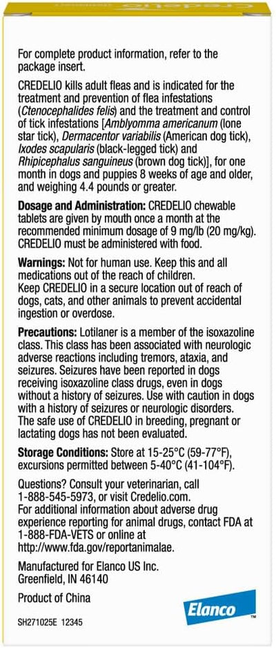 Credelio Tick & Flea Infestation Prevention and Treatment for Dogs and Puppies 4.4-6 lbs. | 1-Month Supply