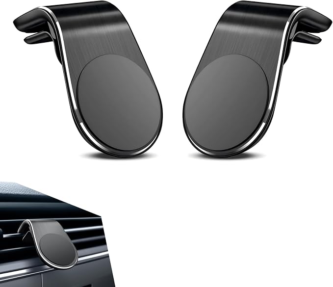 2 PCS Mobile Phone Navigation Magnetic Bracket, 360 Degree Rotating Car Air Vent Navigation Mount, L-Shaped Shockproof Cell Phone Holder, Universal for Any Smartphone (Black)