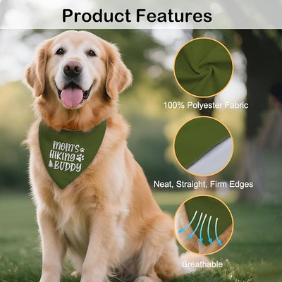 Mom's Hiking Buddy Green Dog Bandana, Christmas Birthday for Dog Lover Mom Hiking Enthusiast, Funny Pet Scarf Accessory Photo Prop for Hiking Outdoor Adventure Camping