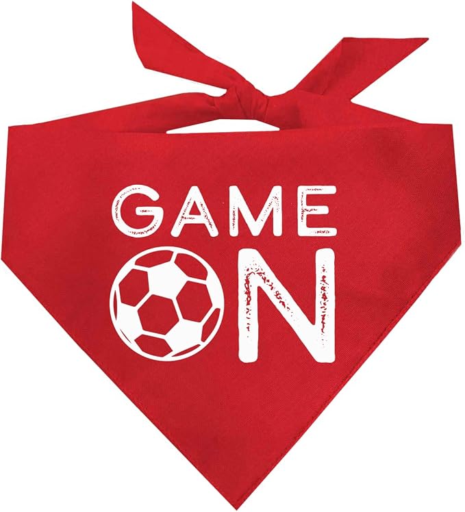 Game On Soccer Dog Bandana | 100% Cotton Adjustable Triangle | Made in USA | Soccer| Sports | Biggest Fan | Game Day | Red, One Size (1073)